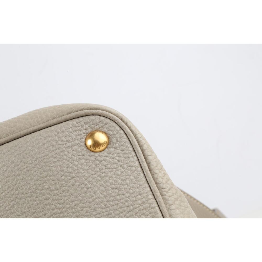 PRADA Vitello Daino Tote Taupe Gray Pebbled Grained Leather Shoulder Strap Bag - Picture 13 of 16